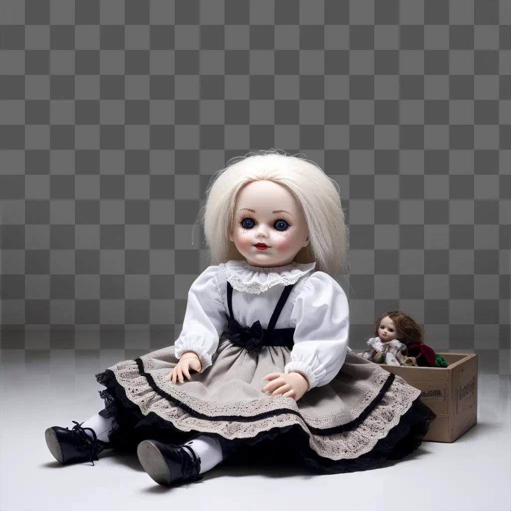 Creepy doll sitting on a box