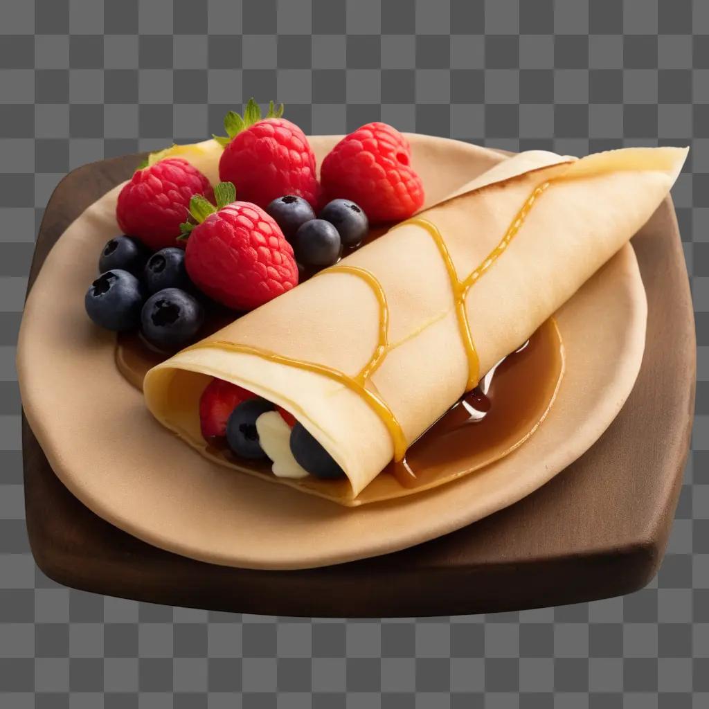 Crepes topped with fruit and drizzled with syrup