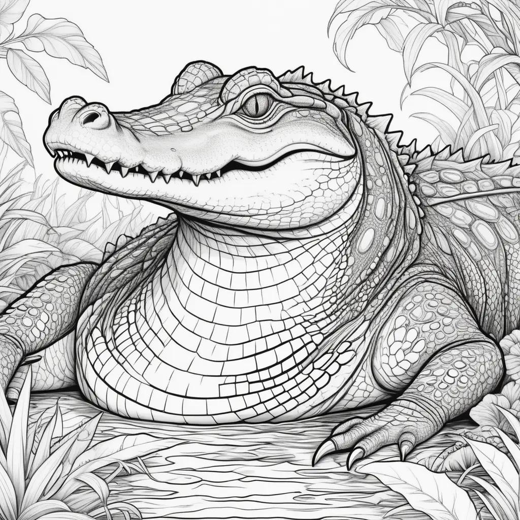 Crocodile coloring pages for kids with black and white colors