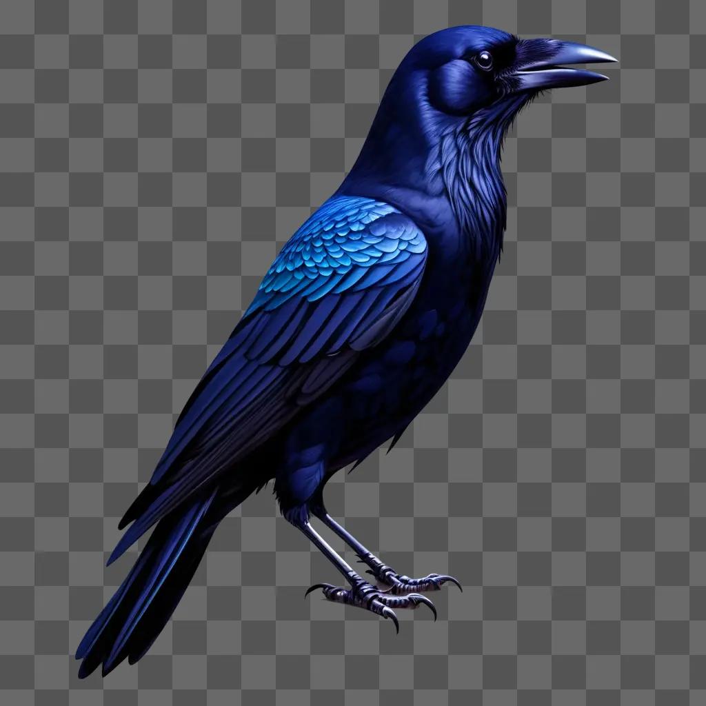 Crow with blue light and blue feathers