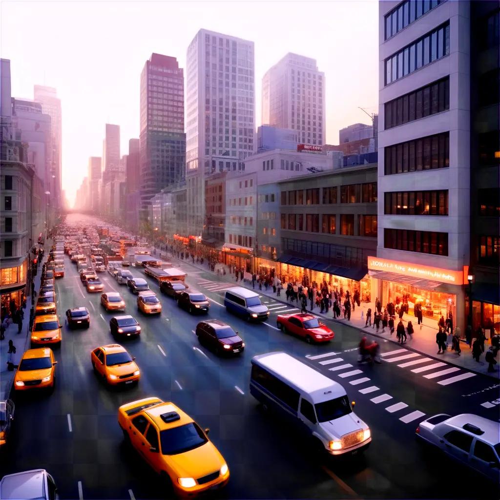 Crowded street in city at dusk