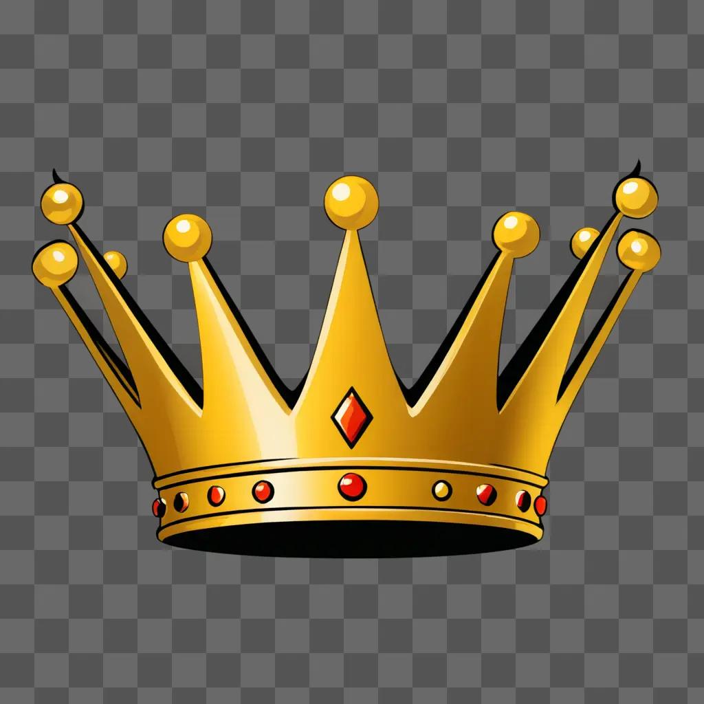 Crown drawing on gold background with red jewels