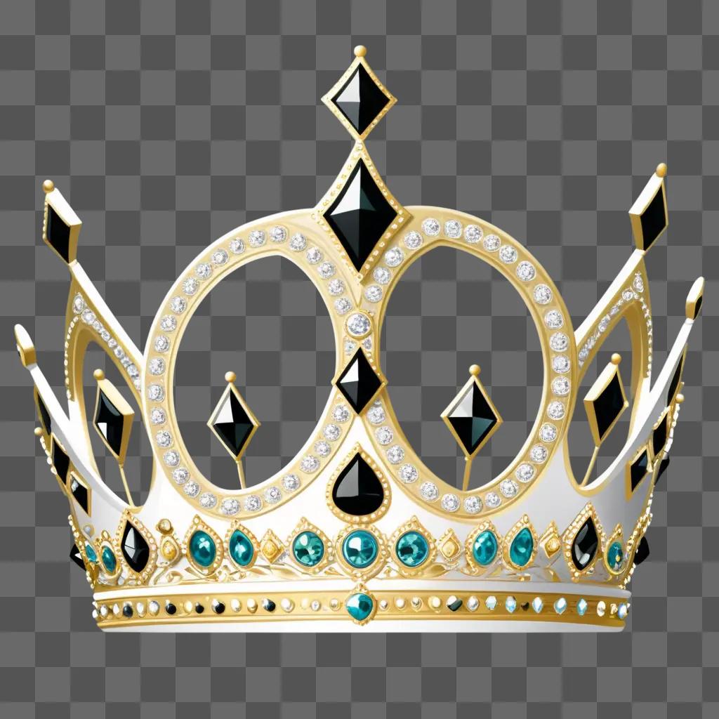 Crown with diamonds and blue stones on a beige background