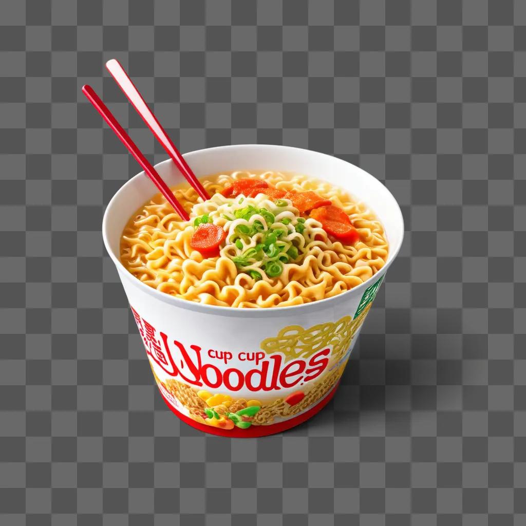 Cup noodles with chopsticks in a red cup