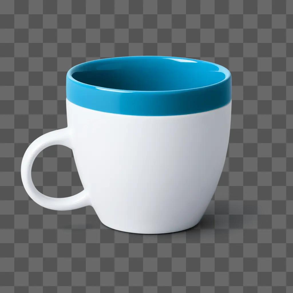 Cup with blue lid and handle sits on a blue background