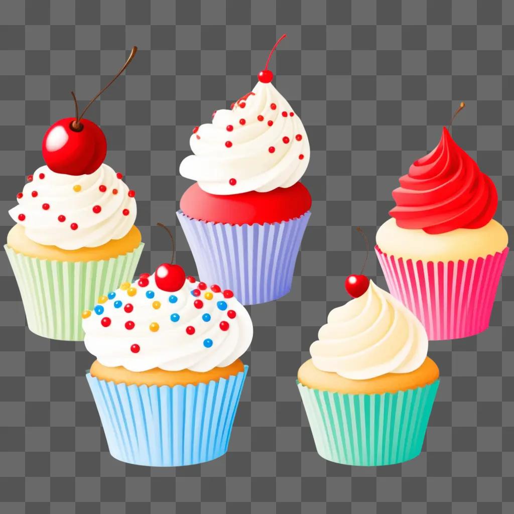 Cupcakes with colorful toppings in a pastel background