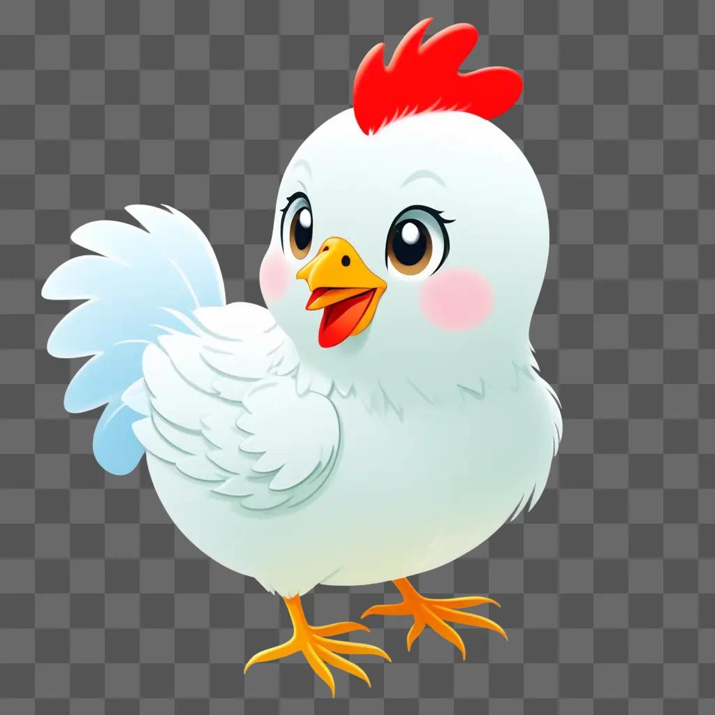 Cute, kawaii chicken drawing with big eyes and yellow legs