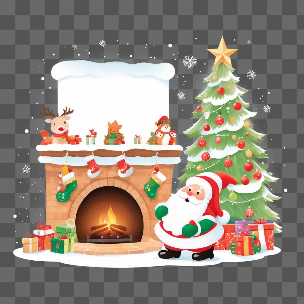 Cute Christmas background with Santa and Reindeer