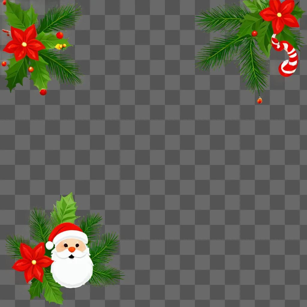 Cute Christmas background with Santa and pine tree