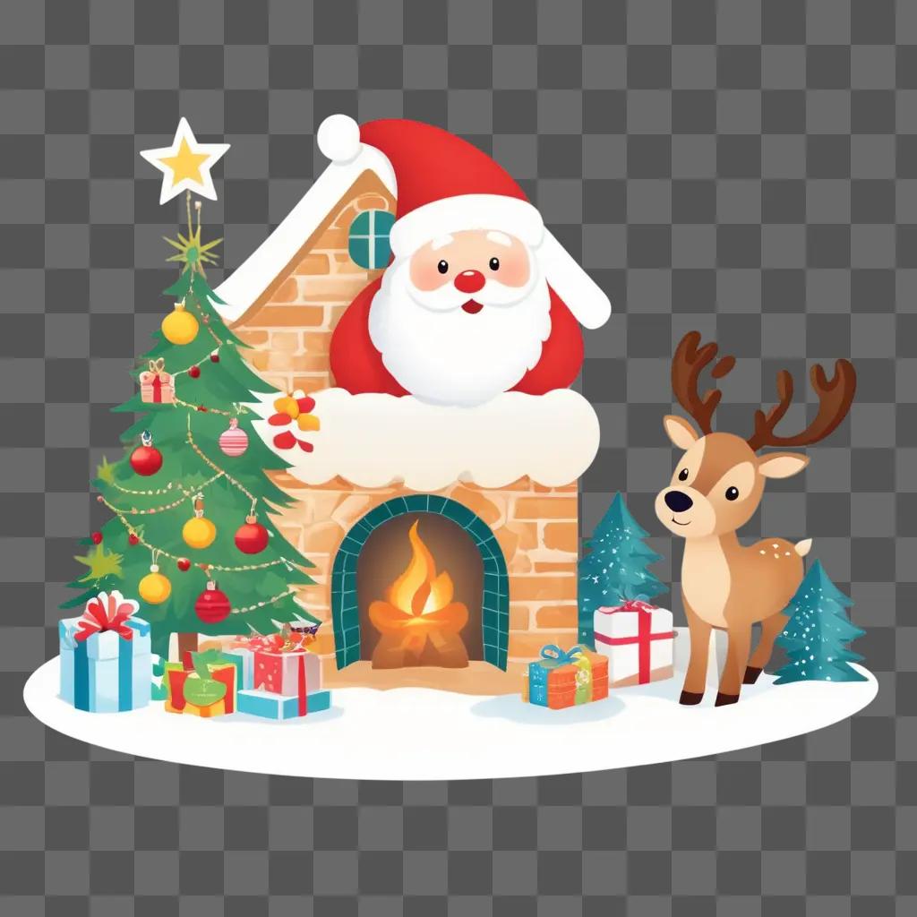 Cute Christmas background with Santa and reindeer