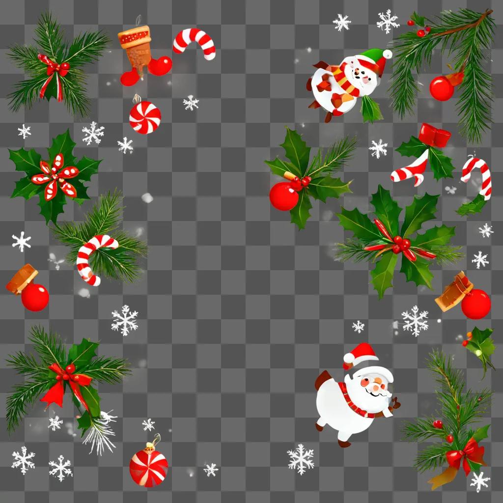 Cute Christmas background with a snowman and pine cones