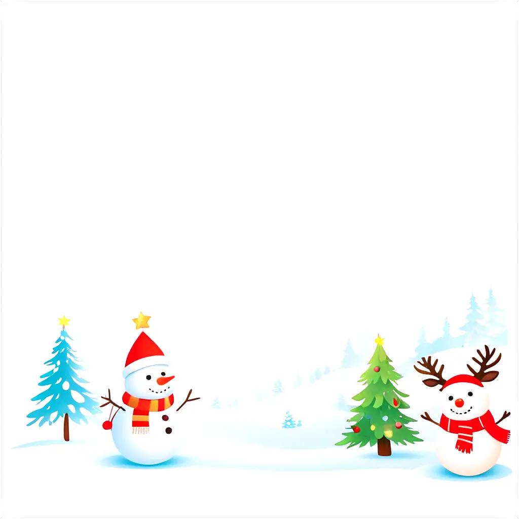 Cute Christmas background with two snowmen and a reindeer