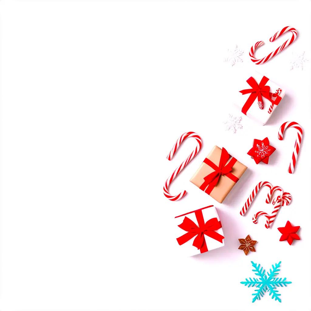 Cute Christmas presents and candy canes on white background