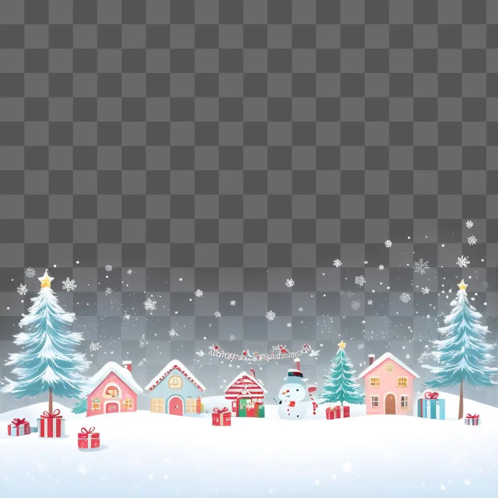 Cute Christmas village with snow and presents