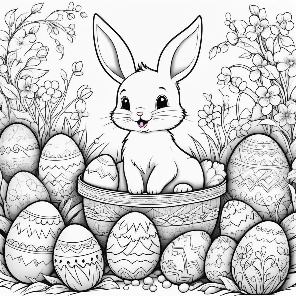 Cute Easter Coloring Pages with a Bunny in a Basket