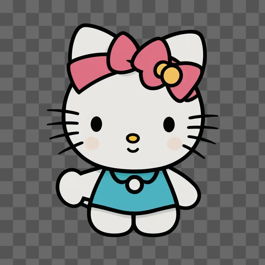 Cute Hello Kitty in a blue dress with a pink bow