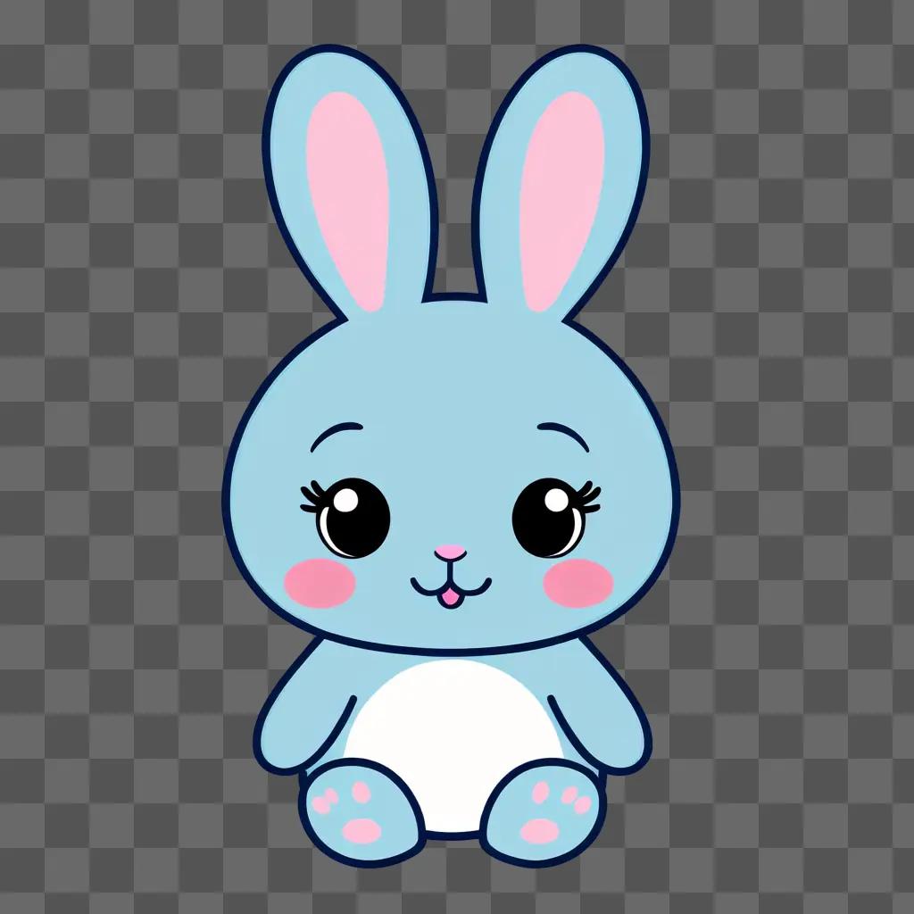 Cute Kawaii Bunny with pink paws sitting on blue background