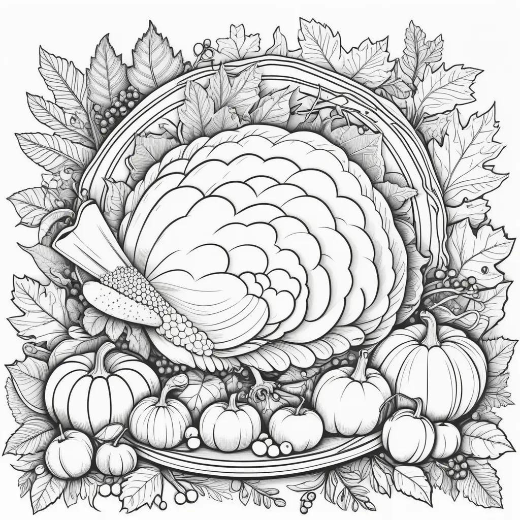 Cute Thanksgiving Coloring Pages with Turkey and Pumpkins