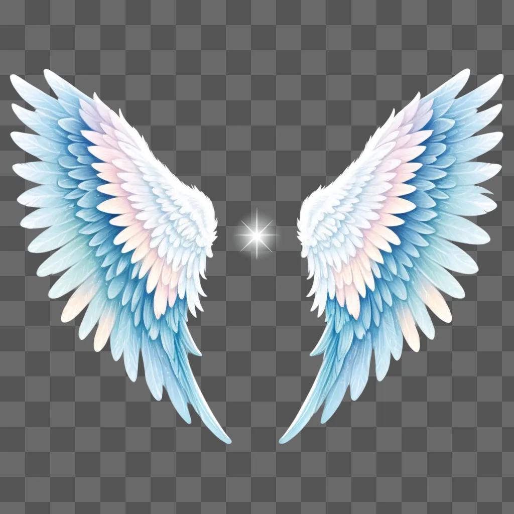 Cute angel wings drawing with blue and pink colors