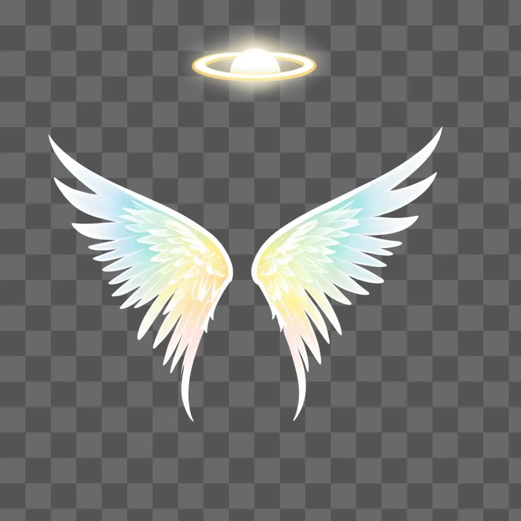 Cute angel wings drawing with glowing sun