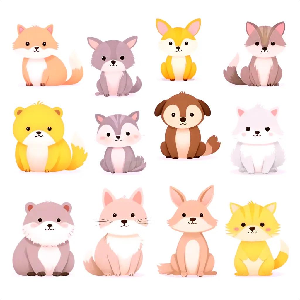 猫や犬のかわいい動物のイラスト