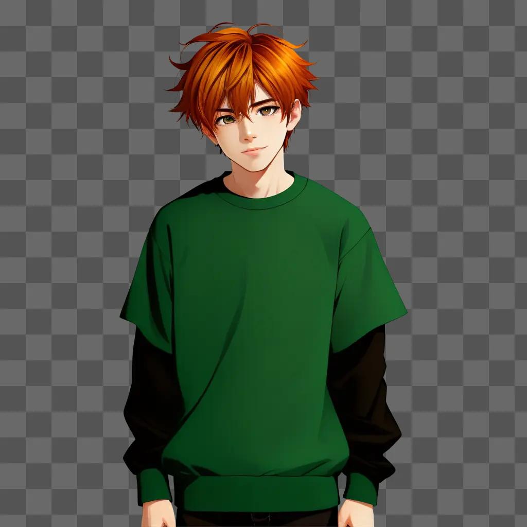 Cute anime boy posing in a green shirt