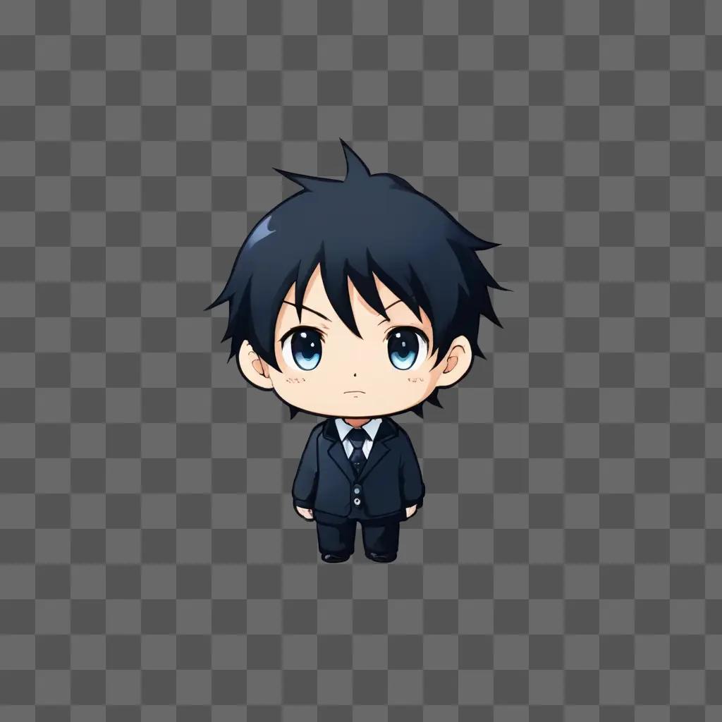 Cute anime boy with black hair and suit