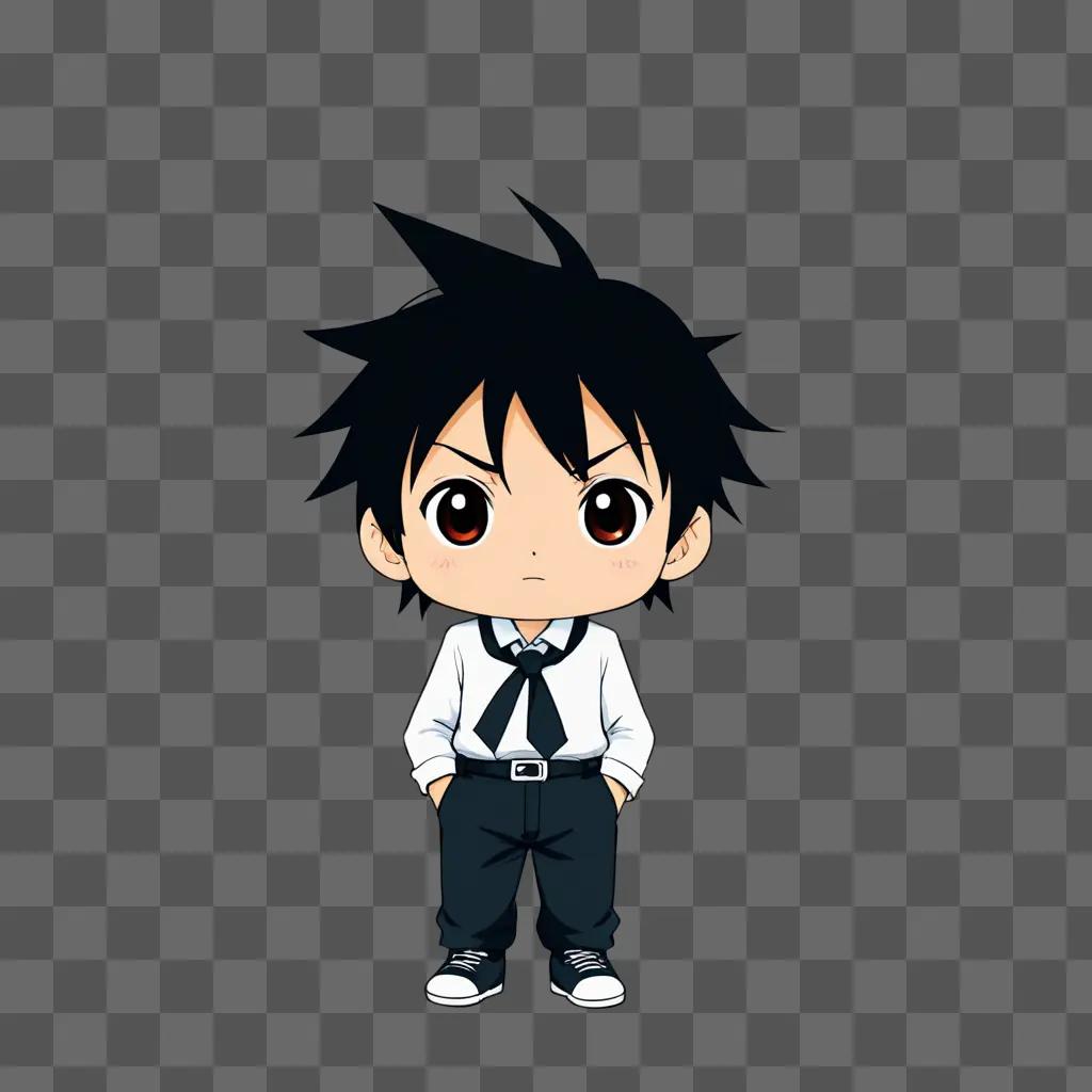 Cute anime boy with black hair and tie