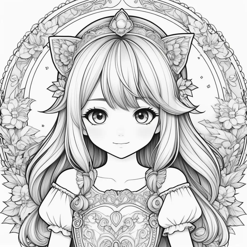 Cute anime coloring pages with a princess