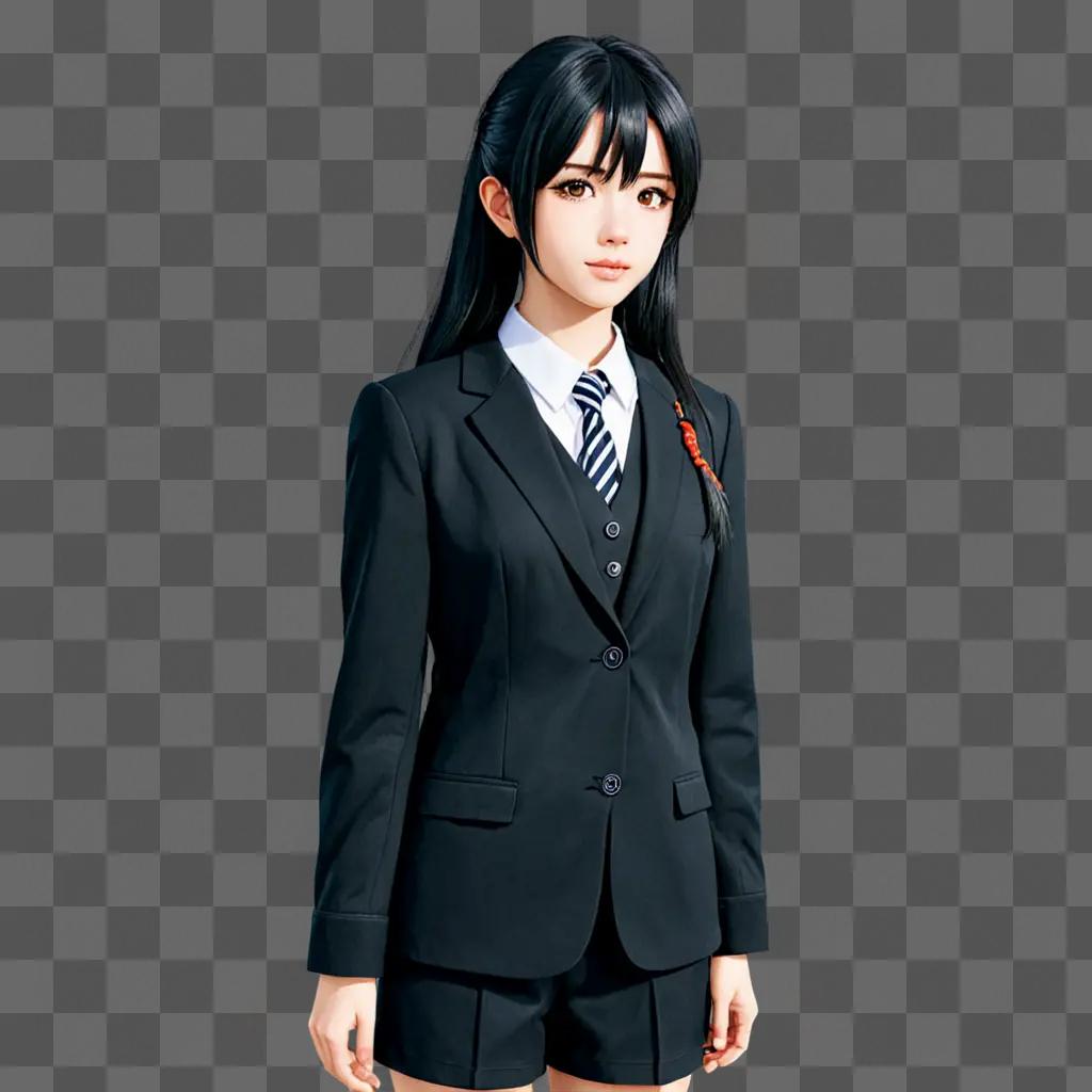 Cute anime girl with black hair and tie