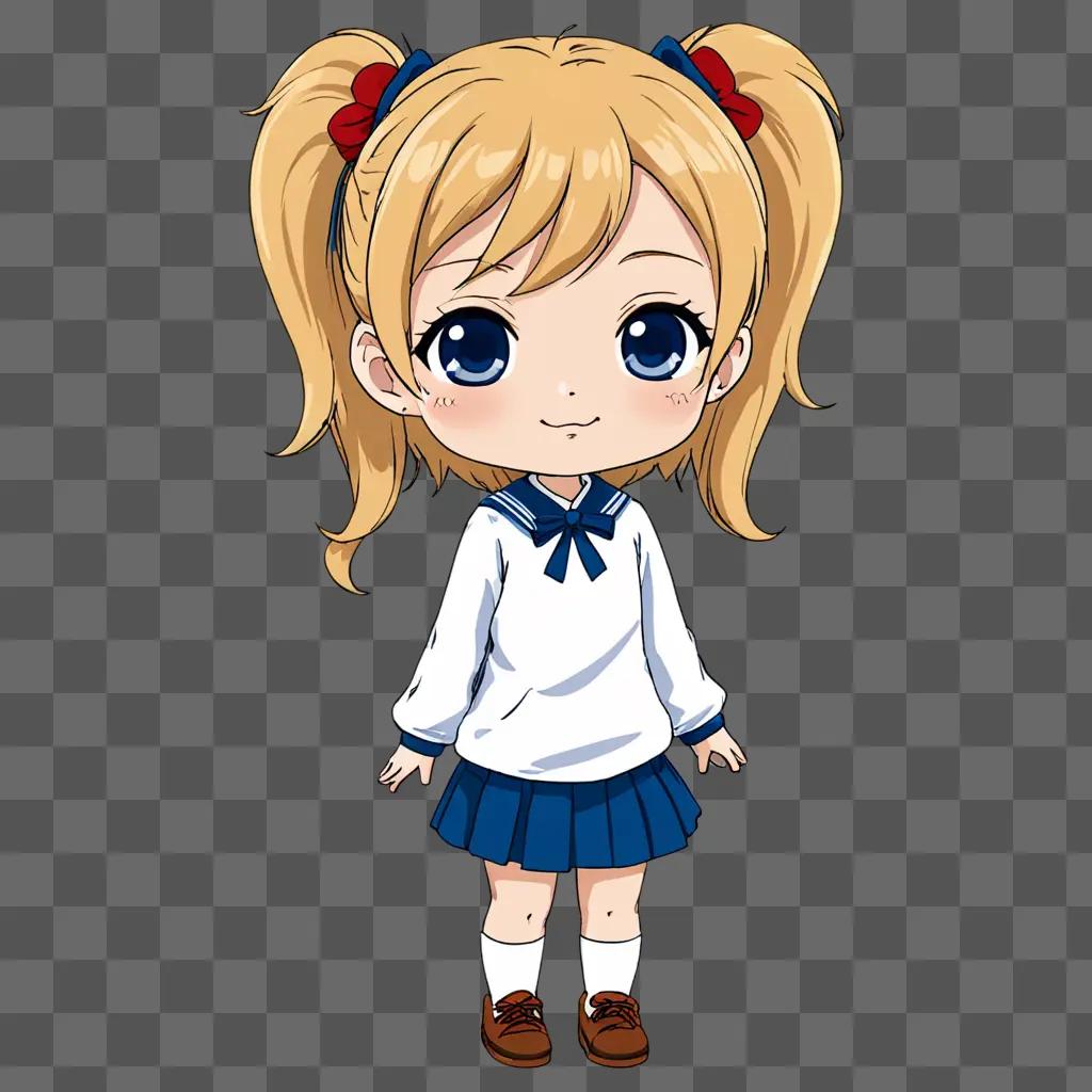 Cute anime-style chibi character illustration with blue eyes and blue hair