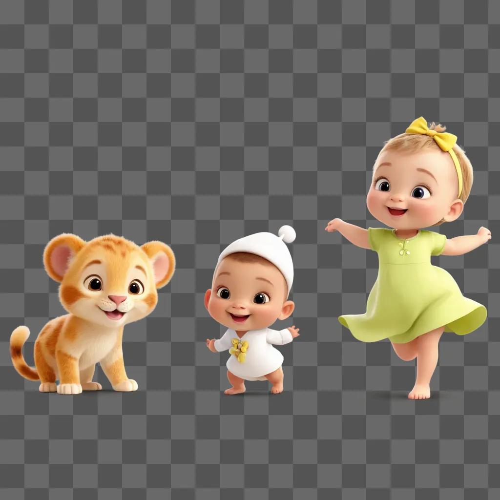 Cute baby girl and lion cutout images