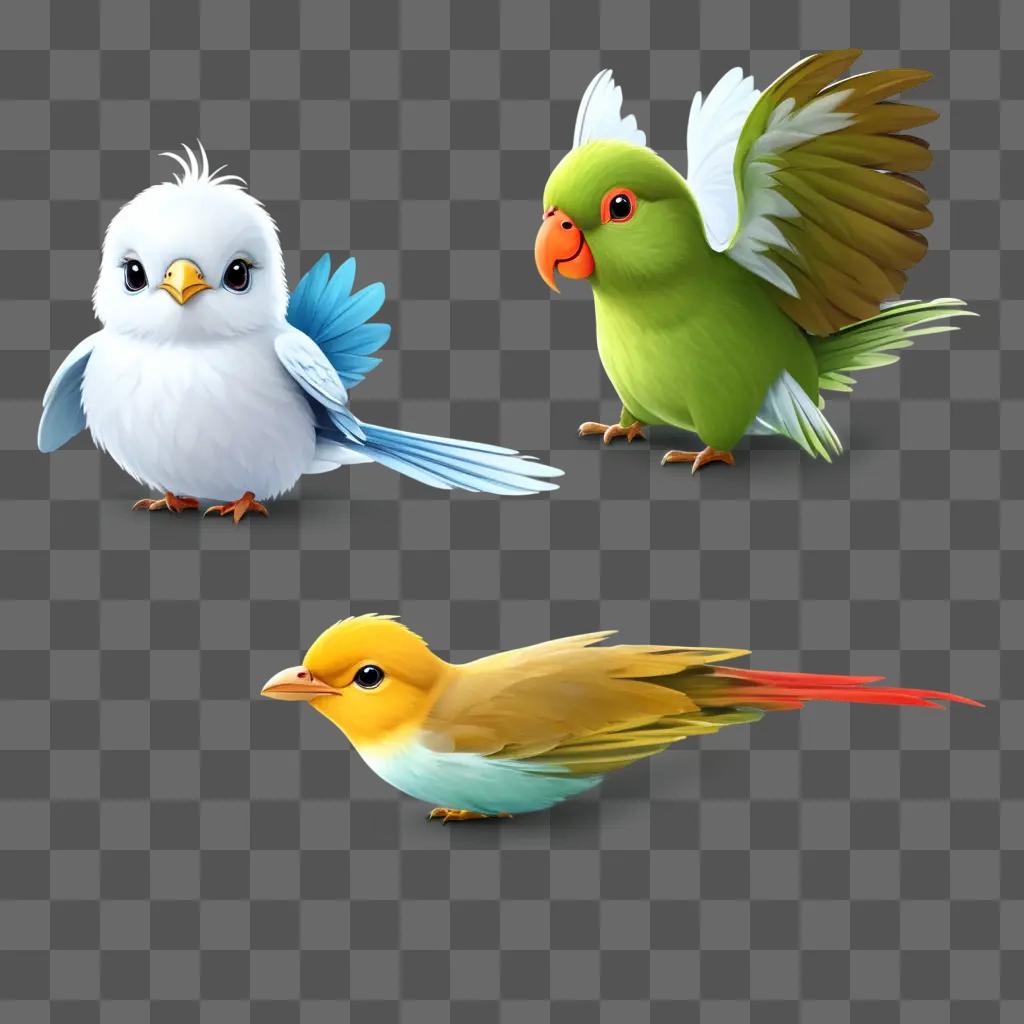 Cute birds in a picture with a png format