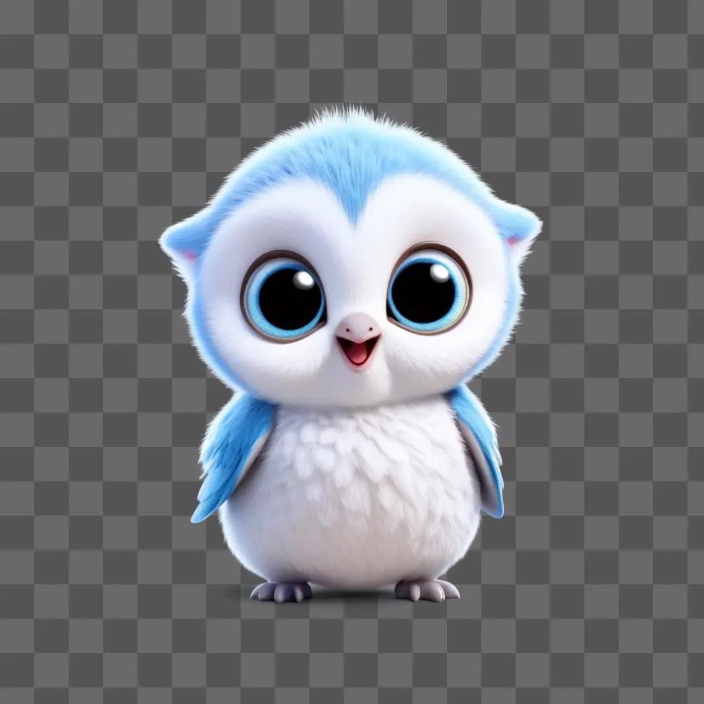 Cute blue and white cartoon owl on a gray background