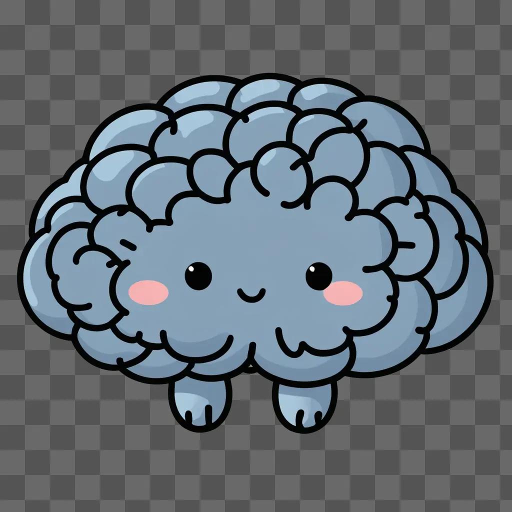 Cute brain drawing with kawaii eyes and pink cheeks