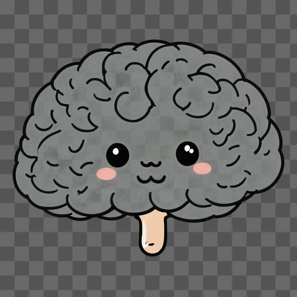 Cute brain drawing with kawaii face on grey background