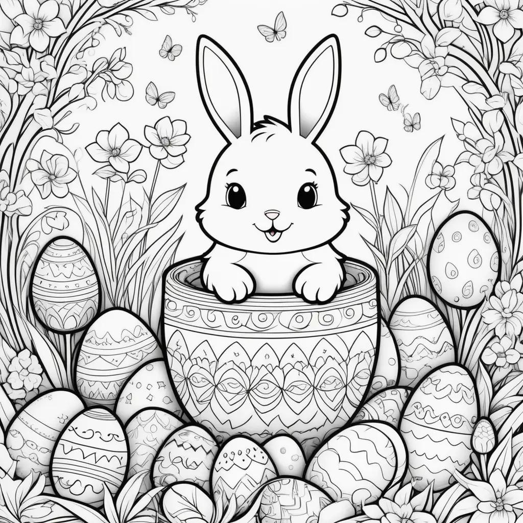 Cute bunny in an Easter egg coloring page