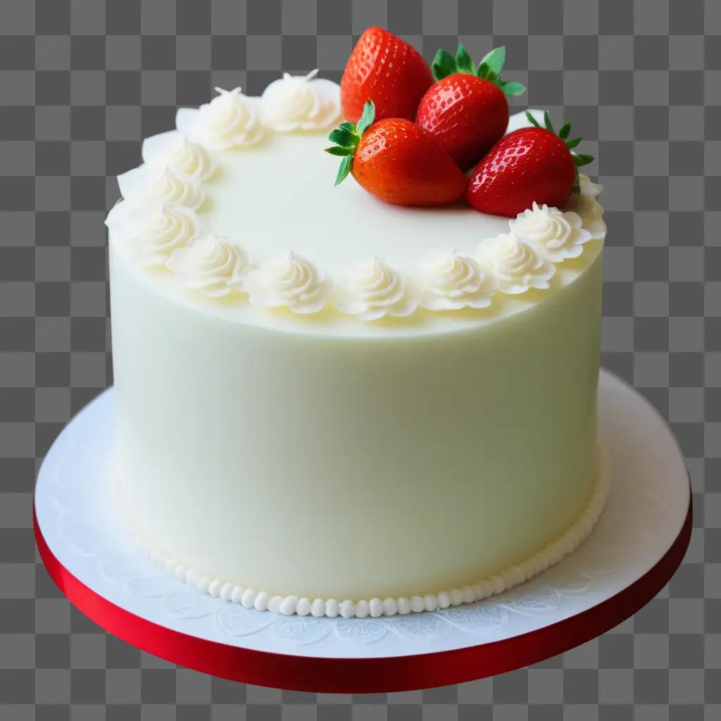 Cute cake with strawberries on top, and white icing