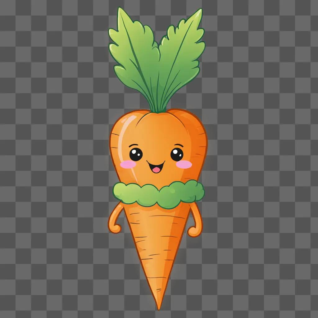 Cute carrot drawing with a pink face and green leaf