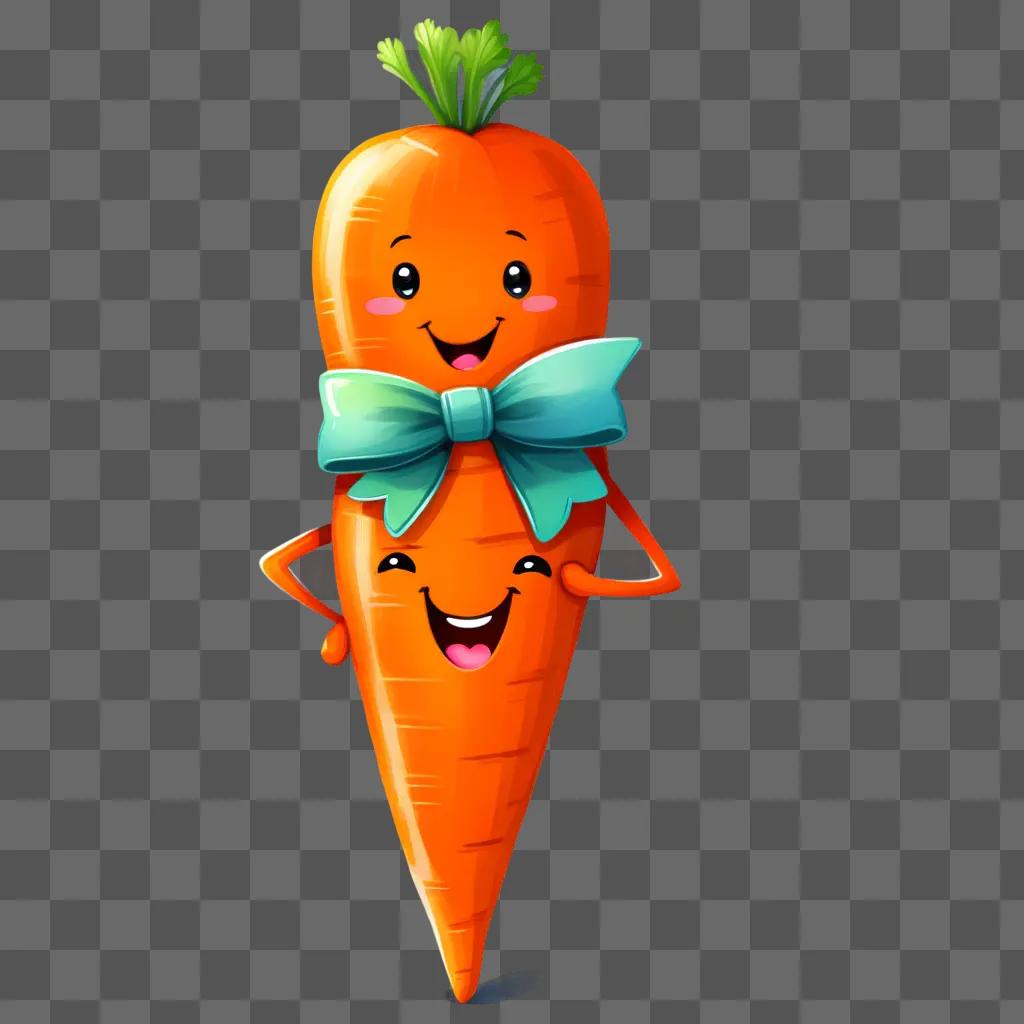 Cute carrot drawing with smiling face and bow tie