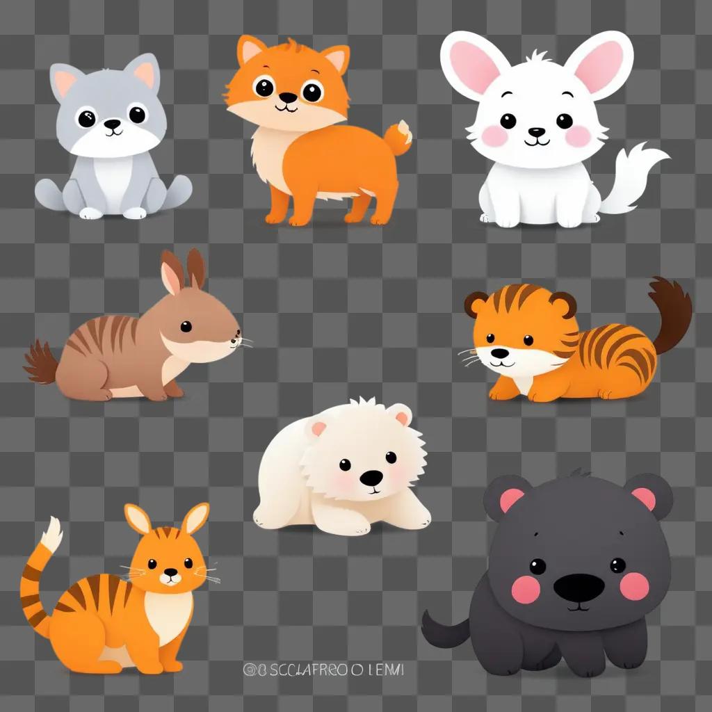 Cute cartoon animal images in a grid layout