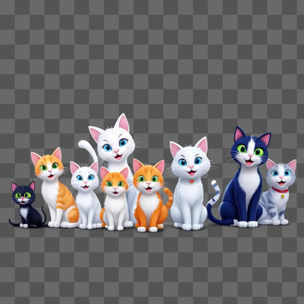 Cute cartoon cats of various colors and sizes