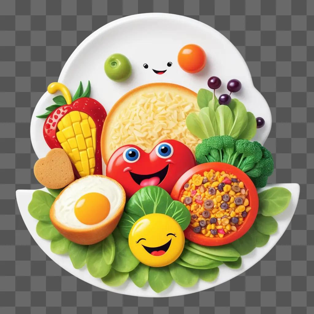 Cute cartoon food on a white plate