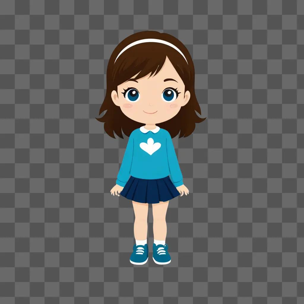 Cute cartoon girl standing in front of a dark background