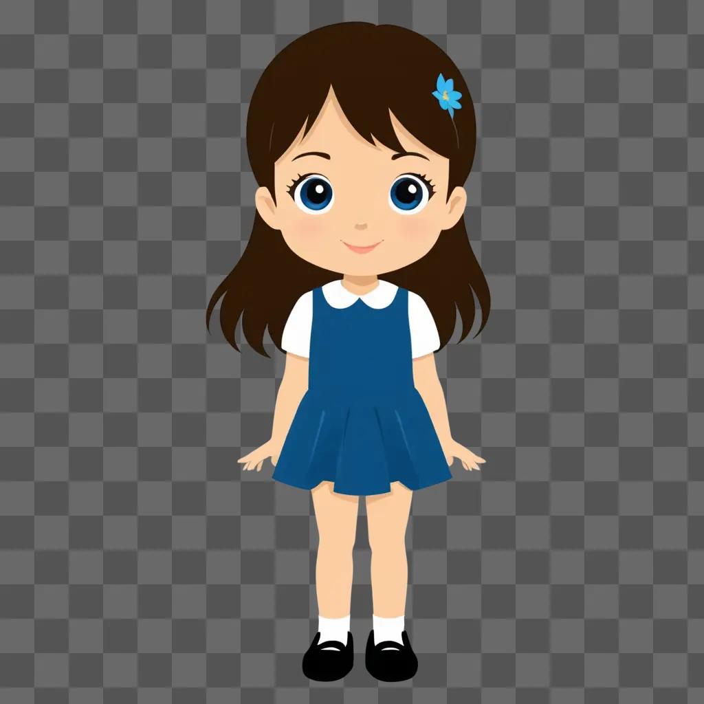 Cute cartoon girl with a blue dress