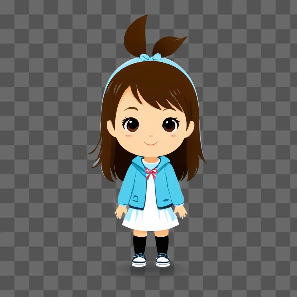 Cute cartoon girl with a blue jacket and white shoes