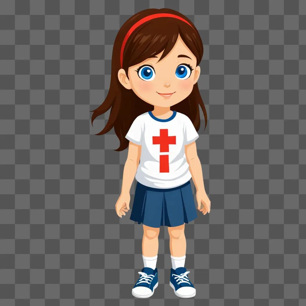 Cute cartoon girl with a cross shirt