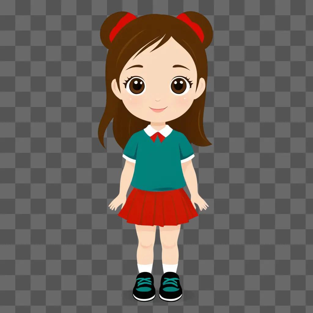 Cute cartoon girl with red bow in hair