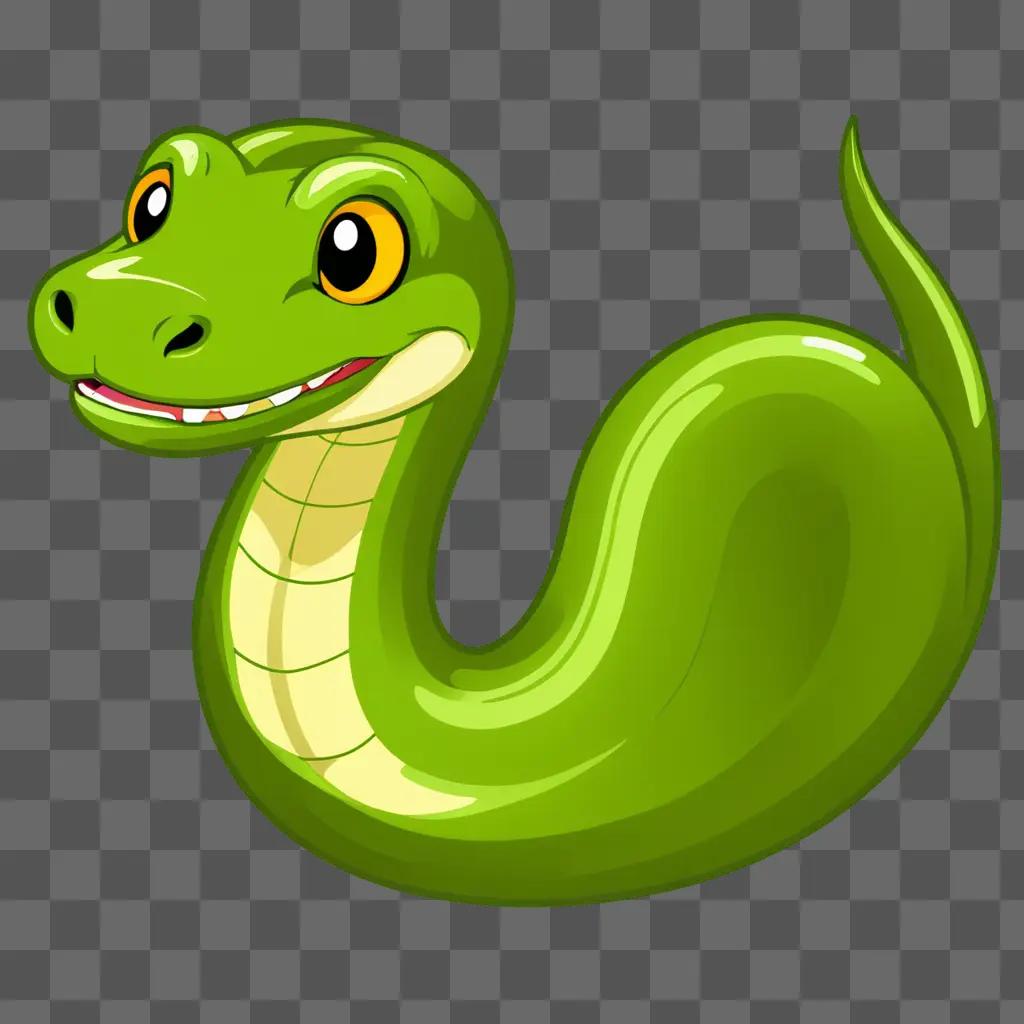 Cute cartoon green snake with yellow eyes