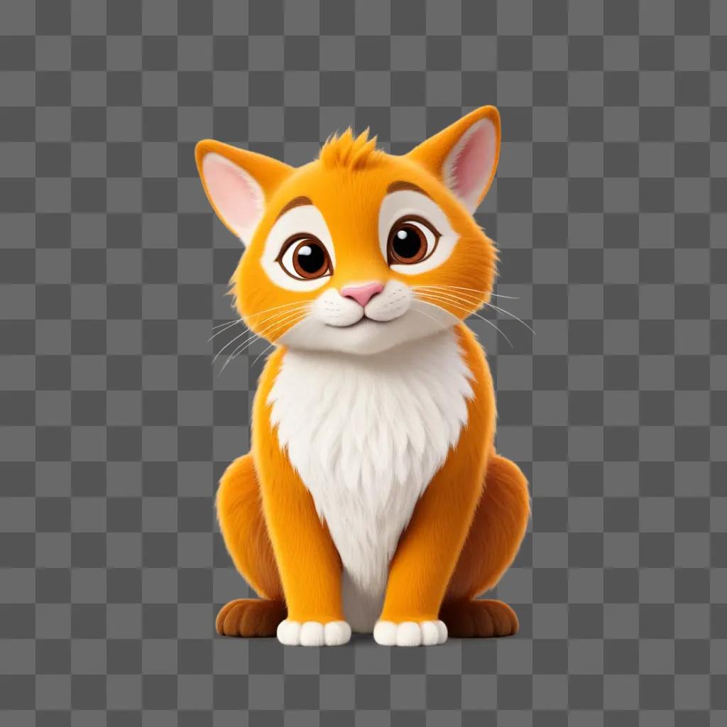 Cute cartoon orange cat sitting on a beige background